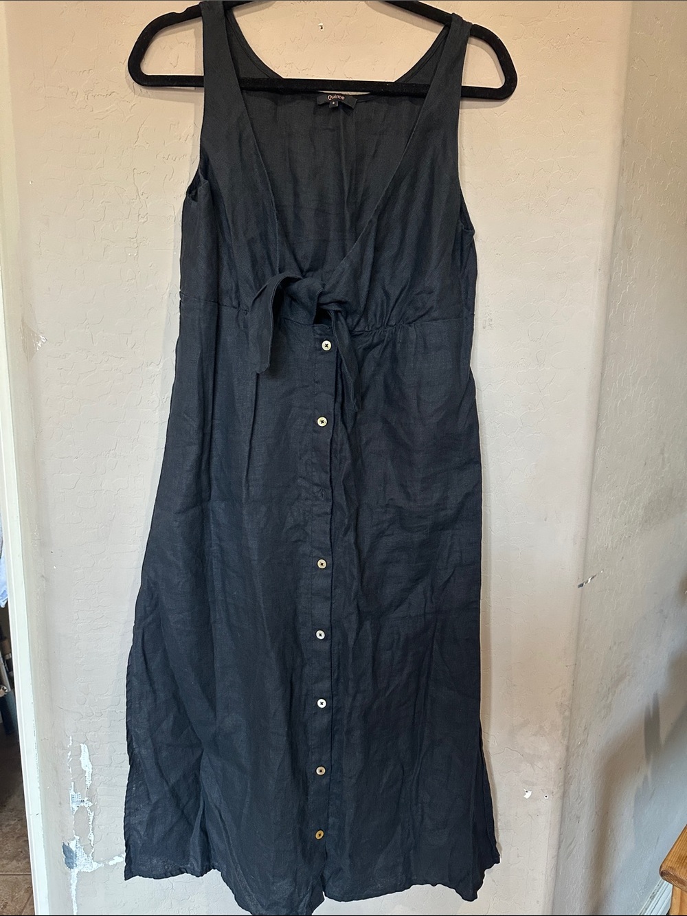 Quince 100% European linen Maternity &nursing tie front midi dress